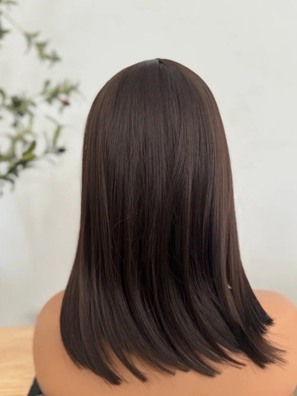 Beautiful Chocolate Brown Short Bob Wig With Bangs - Natural root Part - Picture 3 of 11